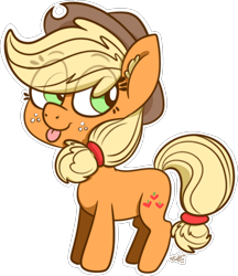 Size: 1404x1623 | Tagged: safe, artist:binkyt11, derpibooru original, character:applejack, species:earth pony, species:pony, blep, chibi, clothing, cute, ear fluff, eye clipping through hair, female, freckles, hat, jackabetes, mare, simple background, solo, tongue out, transparent background