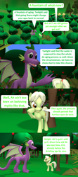 Size: 1920x4320 | Tagged: safe, artist:red4567, character:granny smith, character:spike, species:dragon, comic:i must regress, 3d, adult, adult spike, age progression, age regression, comic, female, male, older, older spike, quadrupedal spike, source filmmaker, spell gone wrong, tree, winged spike, young granny smith, younger