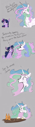Size: 2048x7402 | Tagged: safe, artist:greyscaleart, character:princess celestia, character:twilight sparkle, species:alicorn, species:pony, comic, drink, driven to drink, duo, existential crisis, female, gray background, jumbo, mare, overconfident alcoholic, princess celestia is a horse, pure unfiltered evil, rekt, savage, simple background, sunny d