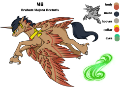 Size: 1024x724 | Tagged: safe, artist:oneiria-fylakas, oc, oc only, oc:mü, braham, cloven hooves, four wings, male, multiple wings, original species, reference sheet, simple background, solo, transparent background, unshorn fetlocks, wings