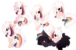 Size: 1095x730 | Tagged: safe, artist:little-sketches, oc, oc:ayaka, oc:masashi, species:pegasus, species:pony, chest fluff, ear fluff, ear piercing, female, male, mare, multicolored hair, one hoof raised, piercing, ponified, rainbow hair, raised wings, simple background, sitting, species swap, stallion, stars, unshorn fetlocks, white background