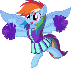 Size: 6593x6257 | Tagged: safe, artist:cyanlightning, character:rainbow dash, species:pegasus, species:pony, episode:2-4-6 greaaat, .svg available, absurd resolution, bipedal, cheerleader, cheerleader rainbow dash, chest fluff, clothing, cute, dashabetes, ear fluff, female, mare, pleated skirt, pom pom, simple background, skirt, smiling, solo, spread wings, transparent background, vector, wing fluff, wings