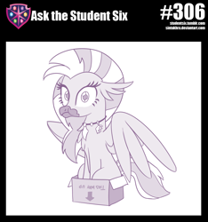 Size: 800x853 | Tagged: safe, artist:sintakhra, character:silverstream, species:classical hippogriff, species:hippogriff, species:pony, tumblr:studentsix, behaving like a cat, birb, box, cute, diastreamies, female, hippogriff in a box, if i fits i sits, jewelry, necklace, pony in a box, solo, stair keychain, we bought two cakes