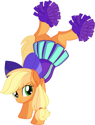 Size: 5544x7317 | Tagged: safe, artist:cyanlightning, character:applejack, species:earth pony, species:pony, .svg available, absurd resolution, cheerleader, cheerleader outfit, clothing, cute, ear fluff, female, handstand, jackabetes, mare, miniskirt, pleated skirt, pom pom, simple background, skirt, smiling, solo, transparent background, upside down, vector