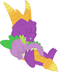 Size: 2920x3580 | Tagged: safe, artist:porygon2z, character:spike, species:dragon, crossover, eyes closed, male, sleeping, spread toes, spyro the dragon, underfoot