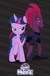 Size: 1881x2856 | Tagged: safe, artist:ejlightning007arts, character:tempest shadow, character:twilight sparkle, character:twilight sparkle (alicorn), species:alicorn, species:pony, ship:tempestlight, my little pony: the movie (2017), armor, broken horn, crossover, eye scar, female, flirty, horn, lesbian, poster, raised hoof, scar, shipping, zootopia
