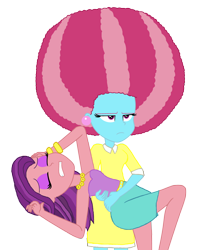 Size: 3424x4163 | Tagged: safe, artist:doraair, artist:ktd1993, character:cup cake, character:spoiled rich, my little pony:equestria girls, afro, equestria girls-ified, female, glasses off, holding, infidelity, lesbian, shipping, spoiledcake, unamused