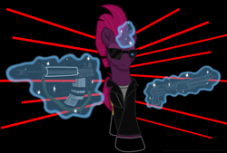 Size: 8915x6040 | Tagged: safe, artist:ejlightning007arts, character:tempest shadow, armalite ar-18, assult rifle, badass, clothing, crossover, gun, jacket, leather jacket, magic, shotgun, spas-12, sunglasses, telekinesis, tempest gets her horn back, tempest now has a true horn, terminator, wallpaper, weapon