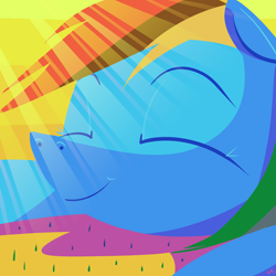 Size: 3000x3000 | Tagged: safe, artist:docwario, character:rainbow dash, species:pegasus, species:pony, bust, crepuscular rays, cute, dashabetes, dashtober, eyes closed, female, high res, mare, portrait, rain, solo, sunlight