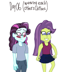 Size: 1500x1663 | Tagged: safe, artist:ktd1993, character:principal abacus cinch, character:victoria, my little pony:equestria girls, 30 day otp challenge, cinchtoria, clothes swap, female, lesbian, victoria