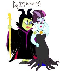 Size: 1500x1668 | Tagged: safe, artist:ktd1993, character:principal abacus cinch, character:victoria, my little pony:equestria girls, 30 day otp challenge, cinchtoria, clothing, cosplay, costume, female, lesbian, maleficent, ursula, victoria