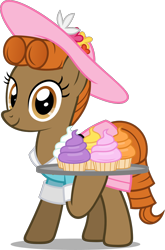 Size: 936x1422 | Tagged: safe, artist:zacatron94, oc, oc:cinnamon bun, species:earth pony, species:pony, clothing, cupcake, female, food, hat, mare, simple background, solo, transparent background, vector