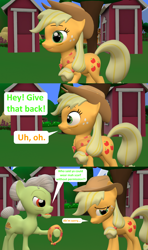 Size: 1920x3240 | Tagged: safe, artist:red4567, character:applejack, character:granny smith, species:pony, episode:the last problem, g4, my little pony: friendship is magic, 3d, applejack's hat, clothing, cowboy hat, good end, granny smith's scarf, hat, older, older applejack, scarf, source filmmaker, still alive, sweet apple acres