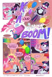 Size: 677x994 | Tagged: safe, artist:brendahickey, character:pinkie pie, character:spike, character:twilight sparkle, comic:keep calm and party on, balloon, clothing, comic, golden oaks library, maid, party, party cannon