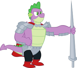 Size: 3283x2917 | Tagged: safe, artist:red4567, character:spike, species:dragon, episode:the last problem, g4, my little pony: friendship is magic, adult, adult spike, armor, beefspike, clothing, costume, gigachad spike, knight spike, lance, nightmare night, nightmare night costume, older, older spike, simple background, transparent background, vector, weapon, winged spike