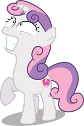 Size: 989x1477 | Tagged: safe, artist:porygon2z, artist:spencethenewbie, edit, editor:slayerbvc, character:sweetie belle, species:pony, species:unicorn, cutie mark, female, filly, floppy horn, horn, looking up, raised hoof, shocked, simple background, solo, the cmc's cutie marks, transparent background, vector, vector edit