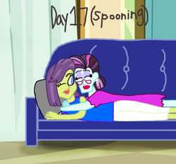 Size: 1500x1406 | Tagged: safe, artist:ktd1993, character:principal abacus cinch, character:victoria, my little pony:equestria girls, 30 day otp challenge, cinchtoria, cuddling, female, lesbian, spooning, victoria