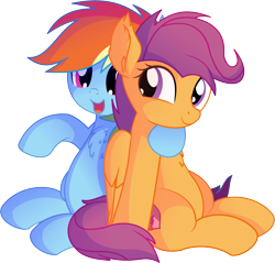 Size: 7385x7059 | Tagged: safe, artist:cyanlightning, character:rainbow dash, character:scootaloo, species:pegasus, species:pony, episode:growing up is hard to do, g4, my little pony: friendship is magic, .svg available, absurd resolution, chest fluff, cute, duo, ear fluff, female, folded wings, hug, mare, older, older scootaloo, scootalove, simple background, sisterly love, sitting, transparent background, vector, wings