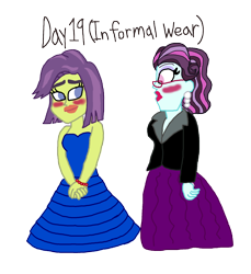 Size: 1546x1686 | Tagged: safe, artist:ktd1993, character:principal abacus cinch, character:victoria, my little pony:equestria girls, 30 day otp challenge, blushing, cinchtoria, clothing, dress, female, formal wear, gown, lesbian, tuxedo, victoria