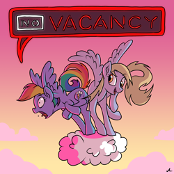 Size: 3000x3000 | Tagged: safe, artist:docwario, character:derpy hooves, character:rainbow dash, species:pegasus, species:pony, cloud, cutie mark, dashtober, duo, duo female, female, mare, on a cloud, open mouth, shrunken pupils, smiling