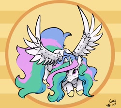 Size: 2048x1824 | Tagged: safe, artist:greyscaleart, character:princess celestia, species:alicorn, species:pony, abstract background, cute, cutelestia, female, looking at something, missing accessory, solo, spread wings, wings
