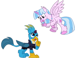 Size: 10902x8388 | Tagged: safe, artist:ejlightning007arts, character:gallus, character:silverstream, species:griffon, species:hippogriff, ship:gallstream, broken horn, clothing, costume, eye scar, fake cutie mark, fake horn, female, flying, halloween, holiday, horn, implied tempest shadow, implied tempestlight, implied twilight sparkle, male, nightmare night, roleplaying, scar, shipping, simple background, straight, transparent background, vector
