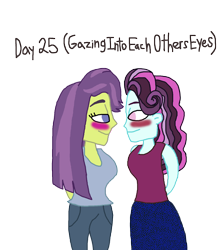 Size: 1500x1683 | Tagged: safe, artist:ktd1993, character:principal abacus cinch, character:victoria, my little pony:equestria girls, 30 day otp challenge, blushing, cinchtoria, female, lesbian, looking at each other, victoria