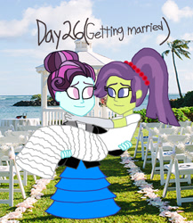 Size: 1500x1731 | Tagged: safe, artist:ktd1993, character:principal abacus cinch, character:victoria, my little pony:equestria girls, bridal carry, carrying, cinchtoria, female, lesbian, marriage, married, victoria, wedding, younger