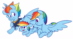 Size: 4488x2424 | Tagged: safe, artist:chub-wub, part of a set, character:rainbow dash, species:pegasus, species:pony, episode:the last problem, g4, my little pony: friendship is magic, age progression, cute, dashabetes, dashstorm, female, filly, filly rainbow dash, high res, mare, multeity, older, older rainbow dash, open mouth, part of a series, ponidox, self paradox, self ponidox, simple background, spread wings, time paradox, triality, triple rainbow, white background, wings, younger