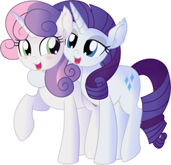 Size: 7264x7007 | Tagged: safe, artist:cyanlightning, character:rarity, character:sweetie belle, species:pony, species:unicorn, episode:growing up is hard to do, g4, my little pony: friendship is magic, .svg available, absurd resolution, blushing, cute, duo, ear fluff, female, hug, lidded eyes, mare, older, older sweetie belle, simple background, sisterly love, transparent background, vector