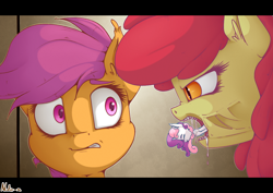 Size: 1500x1060 | Tagged: safe, artist:neko-me, character:apple bloom, character:scootaloo, character:sweetie belle, species:earth pony, species:pegasus, species:pony, species:unicorn, alien, alien (franchise), alien 3, cutie mark crusaders, ear tufts, halloween, happy halloween, holiday, movie reference, species swap, wat, what has science done, xenomorph