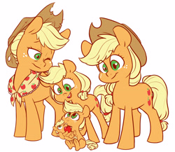 Size: 3659x3172 | Tagged: safe, artist:chub-wub, part of a set, character:applejack, species:earth pony, species:pony, episode:the last problem, g4, my little pony: friendship is magic, :t, age progression, apple, baby, baby pony, babyjack, clothing, cowboy hat, cute, female, filly, filly applejack, foal, food, granny smith's scarf, hat, high res, holding a pony, jackabetes, jackletree, looking down, looking up, mare, multeity, nom, older, older applejack, one eye closed, ponidox, self ponidox, simple background, sitting, solo, teenage applejack, teenager, time paradox, underhoof, white background, wink, younger