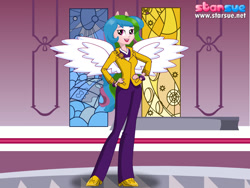 Size: 800x600 | Tagged: safe, artist:user15432, character:princess celestia, character:principal celestia, species:human, my little pony:equestria girls, bracelet, clothing, dressup, dressup game, high heels, jewelry, ponied up, shoes, starsue, wings
