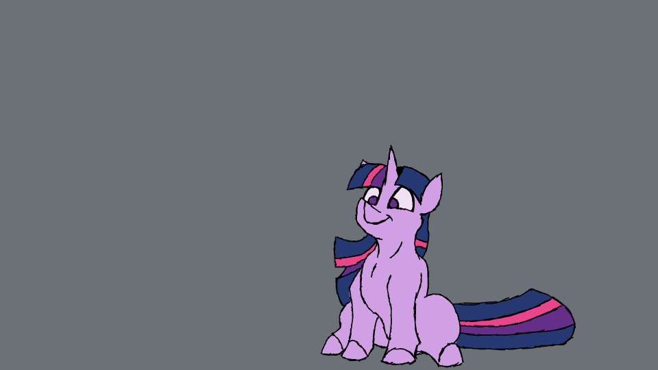Size: 960x540 | Tagged: safe, artist:gangrene, artist:greyscaleart, character:twilight sparkle, species:pony, species:unicorn, animated, cute, female, flowing mane, frame by frame, gif, gray background, no pupils, simple background, sitting, solo, tail wag, twiabetes, windswept mane