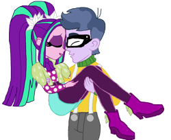 Size: 2008x1638 | Tagged: safe, artist:fernandash, artist:ktd1993, character:aria blaze, character:microchips, ship:ariachips, my little pony:equestria girls, bridal carry, carrying, female, male, pigtails, shipping, straight, twintails