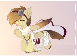 Size: 1280x936 | Tagged: safe, artist:little-sketches, oc, oc:sandstorm, species:pegasus, species:pony, clothing, colored wings, goggles, male, multicolored wings, scarf, solo, stallion, tongue out, wings
