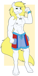 Size: 2000x4000 | Tagged: safe, artist:xwhitedreamsx, oc, oc:triforce treasure, species:anthro, species:pony, clothing, male, partial nudity, shorts, solo, stallion, topless