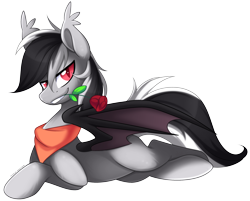 Size: 2778x2228 | Tagged: safe, artist:scarlet-spectrum, patreon reward, oc, oc:stormdancer, species:bat pony, species:pony, adorasexy, bandana, bat pony oc, bat wings, cute, flower, flower in mouth, male, patreon, romantic, rose, rose in mouth, sexy, simple background, solo, stallion, transparent background, wings