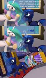 Size: 1920x3240 | Tagged: safe, artist:red4567, character:princess celestia, character:princess luna, species:alicorn, species:pony, 3d, peytral, royal sisters, source filmmaker, streaking, undressing, we don't normally wear clothes