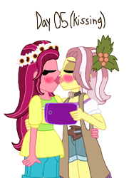 Size: 1304x1800 | Tagged: safe, artist:ktd1993, character:gloriosa daisy, character:vignette valencia, my little pony:equestria girls, blushing, cellphone, female, gloriette, kissing, lesbian, phone, selfie, shipping, vignette valencia