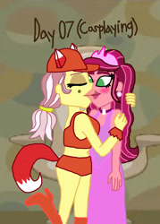 Size: 1292x1800 | Tagged: safe, artist:ktd1993, character:gloriosa daisy, character:vignette valencia, my little pony:equestria girls, 30 day otp challenge, blushing, clothing, cosplay, costume, drawn together, female, foxxy love, gloriette, kissing, lesbian, princess clara, shipping, vignette valencia