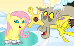 Size: 3200x2000 | Tagged: safe, artist:beavernator, character:discord, character:fluttershy, species:pony, age regression, baby, baby pony, babyshy, cute, ice skating, shyabetes