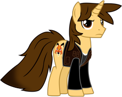 Size: 8751x6958 | Tagged: safe, artist:ejlightning007arts, oc, oc:ej, species:fox, species:pony, species:unicorn, clothing, frown, jacket, looking at you, new design, simple background, transparent background, vector, vest