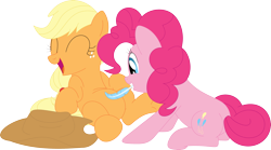 Size: 3583x1996 | Tagged: safe, artist:porygon2z, character:applejack, character:pinkie pie, species:pony, cute, diapinkes, feather, jackabetes, tickling