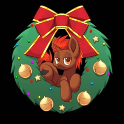 Size: 1442x1442 | Tagged: safe, artist:scarlet-spectrum, oc, oc:pixel grip, species:pony, christmas, christmas lights, christmas wreath, commission, holiday, wreath, your character here
