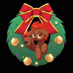 Size: 1442x1442 | Tagged: safe, alternate version, artist:scarlet-spectrum, oc, oc:pixel grip, species:pony, christmas, christmas lights, christmas wreath, commission, holiday, wreath, your character here