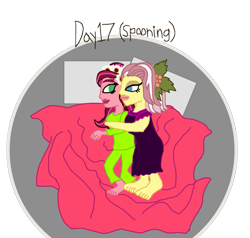 Size: 917x872 | Tagged: safe, artist:ktd1993, character:gloriosa daisy, character:vignette valencia, my little pony:equestria girls, 30 day otp challenge, barefoot, cuddling, feet, female, gloriette, lesbian, shipping, spooning, vignette valencia