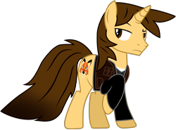 Size: 6014x4454 | Tagged: safe, artist:ejlightning007arts, base used, oc, oc:ej, species:fox, species:pony, species:unicorn, clothing, looking back, not amused face, raised hoof, serious, serious face, simple background, sweater, transparent background, vector, vest