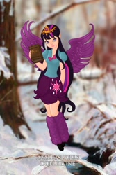 Size: 400x600 | Tagged: safe, artist:azaleasdolls, artist:user15432, character:twilight sparkle, character:twilight sparkle (alicorn), species:alicorn, species:human, species:pony, my little pony:equestria girls, barely eqg related, book, clothing, crossover, crown, element of magic, fairy, fairy wings, fairyized, jewelry, pixie scene maker, regalia, shoes, wings