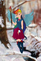 Size: 400x600 | Tagged: safe, artist:azaleasdolls, artist:user15432, character:rainbow dash, species:human, my little pony:equestria girls, barely eqg related, clothing, crossover, disney, disney style, element of loyalty, fairy, fairy wings, fairyized, jewelry, necklace, paintbrush, pixie scene maker, shoes, wings